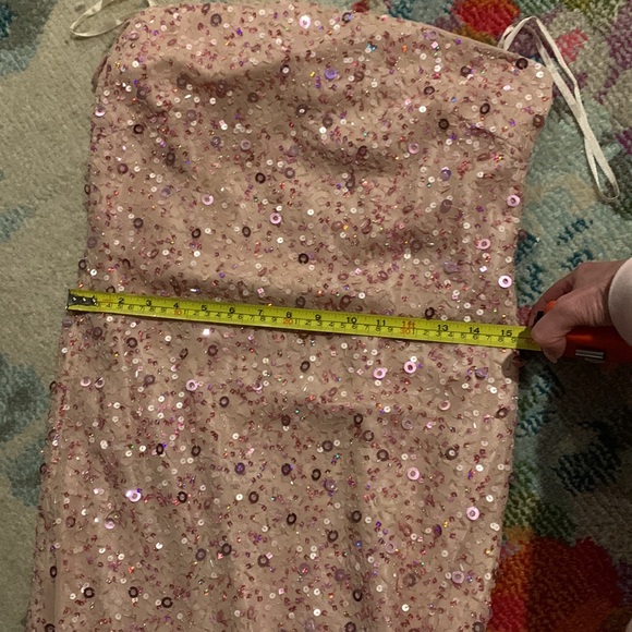 Pink with Rosé beading and sequins one shoulder midi dress - Picture 12 of 14